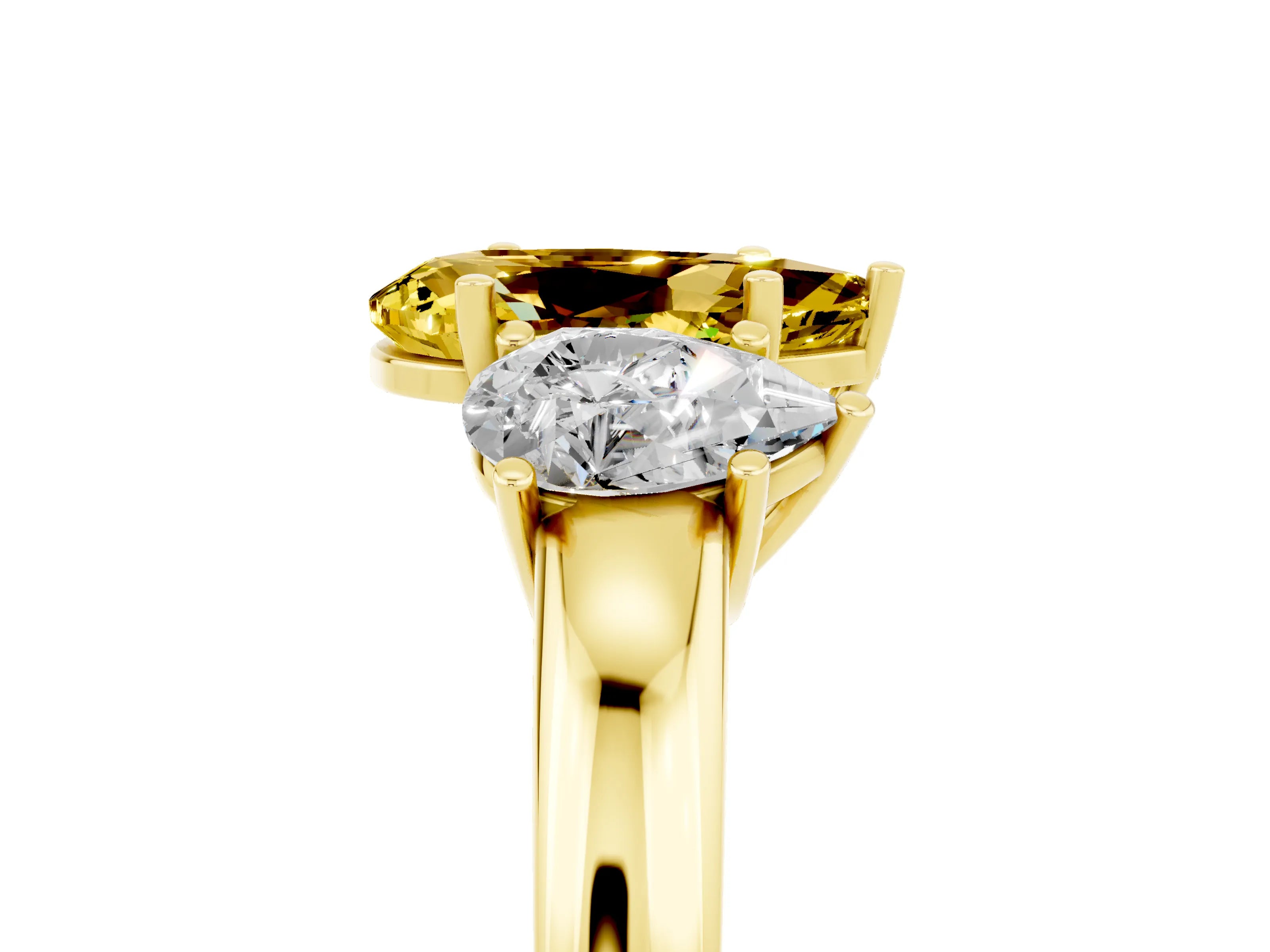 Yellow gold Pear Cut Yellow Sapphire Three-Stone Ring with Four-Prong Setting and Classic Band_5