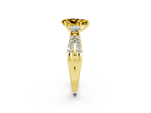 Yellow gold Pear Cut Yellow Sapphire Three-Stone Ring with Pavé Split Shank and Four-Prong Setting_38