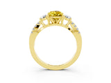 Yellow gold Pear Cut Yellow Sapphire Three-Stone Ring with Pavé Split Shank and Four-Prong Setting_39