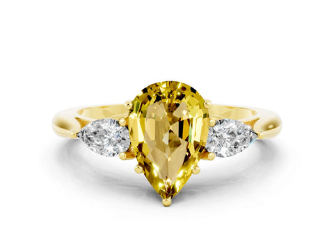Yellow gold Pear Cut Yellow Sapphire Three-Stone Ring with Pear Side Stones and Four-Prong Setting_36