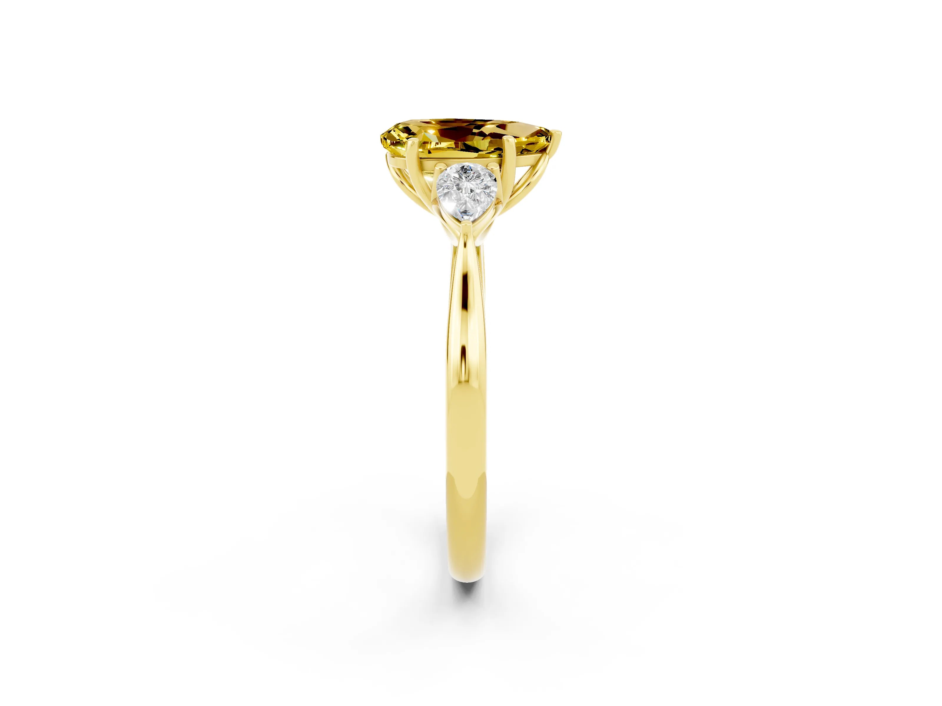 Yellow gold Pear Cut Yellow Sapphire Three-Stone Ring with Pear Side Stones and Four-Prong Setting_38