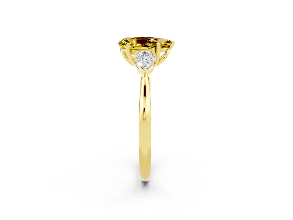 Yellow gold Pear Cut Yellow Sapphire Three-Stone Ring with Pear  Side Stones and Prong Setting