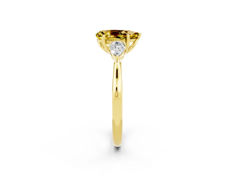 Yellow gold Pear Cut Yellow Sapphire Three-Stone Ring with Pear Side Stones and Four-Prong Setting_38