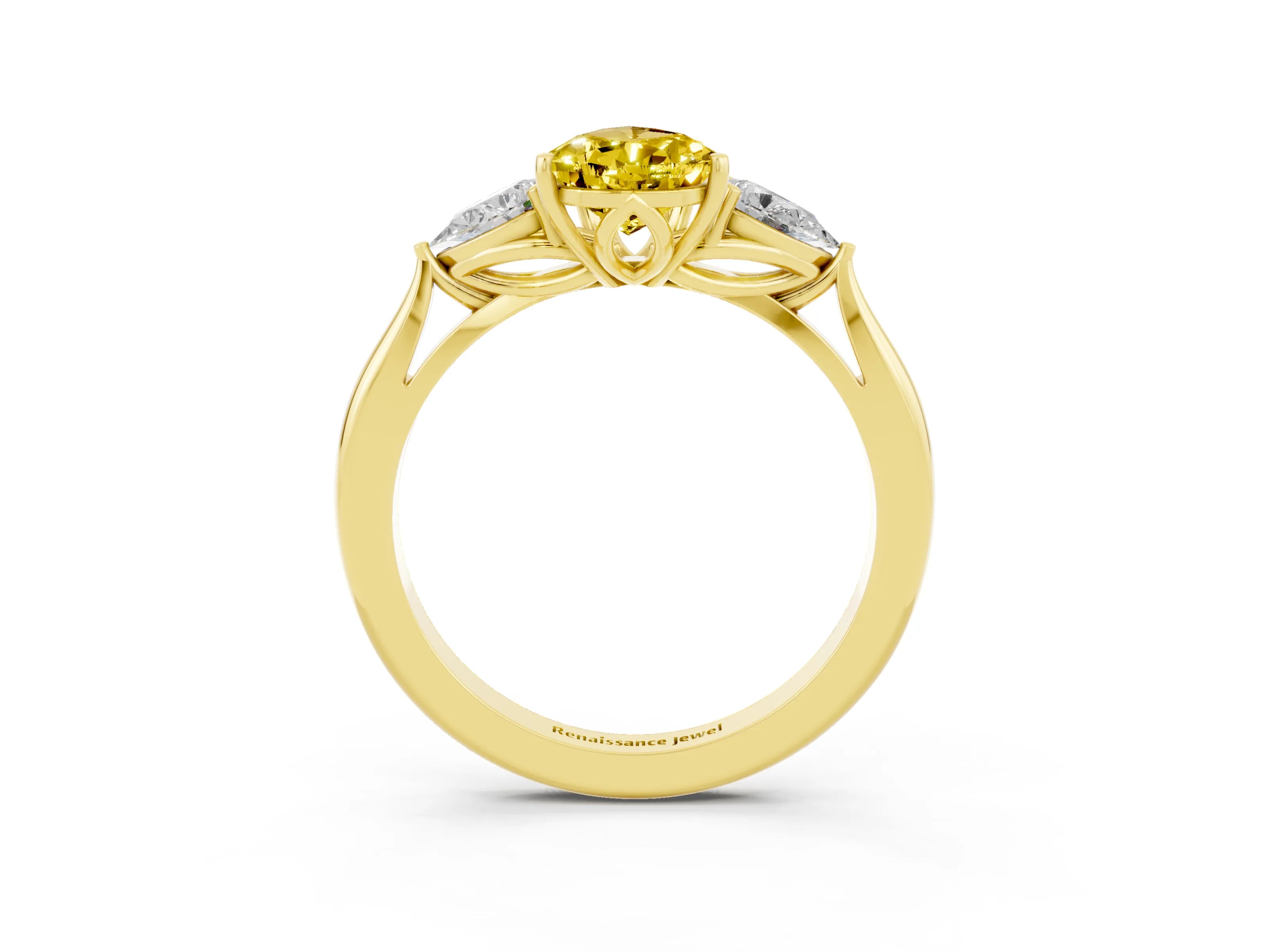 Yellow gold Pear Cut Yellow Sapphire Three-Stone Ring with Pear Side Stones and Four-Prong Setting_39