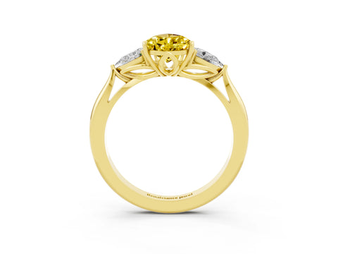 Yellow gold Pear Cut Yellow Sapphire Three-Stone Ring with Pear Side Stones and Four-Prong Setting_39