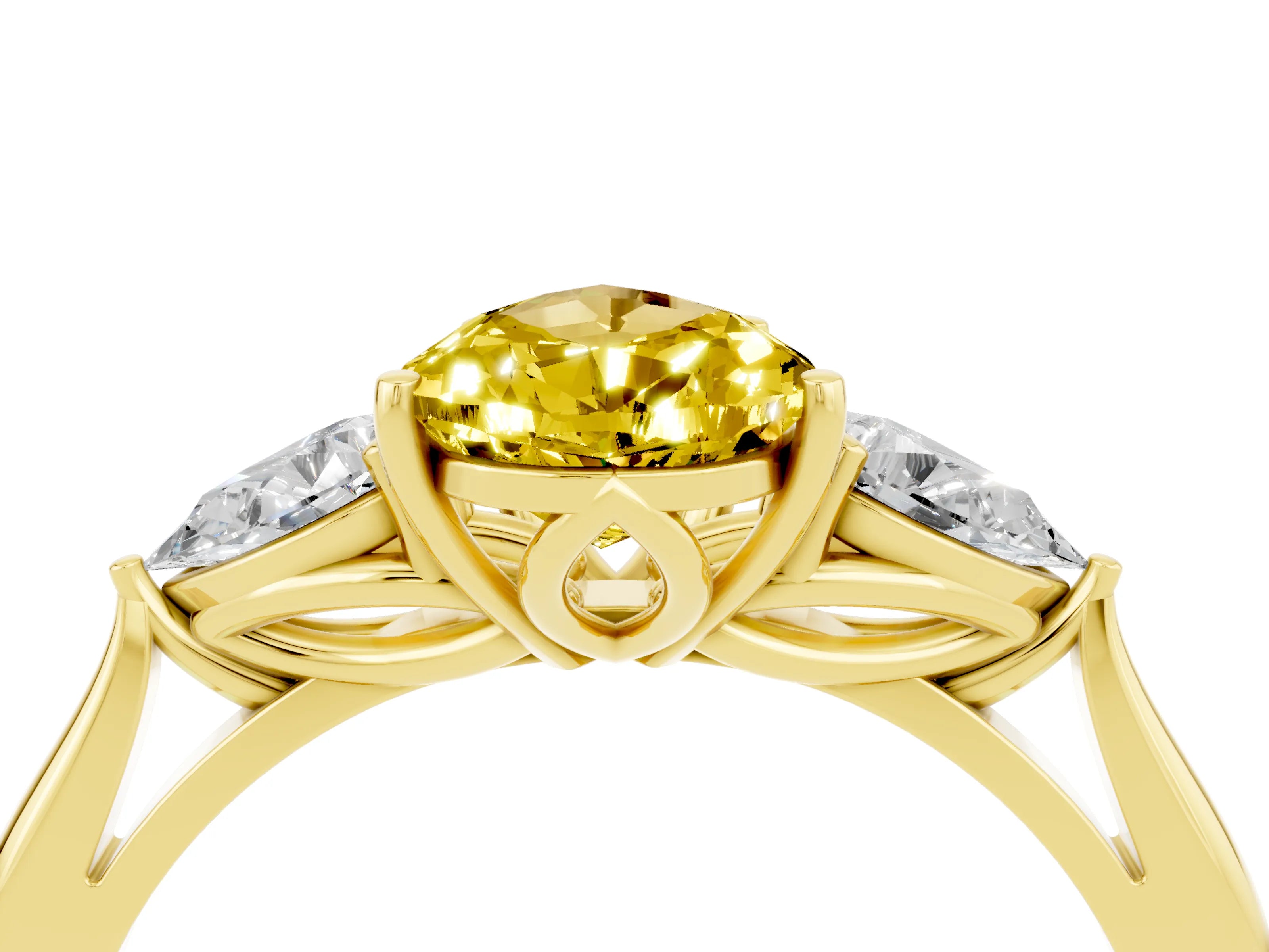 Yellow gold Pear Cut Yellow Sapphire Three-Stone Ring with Pear Side Stones and Four-Prong Setting_40