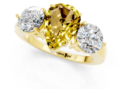 Yellow gold Pear Cut Yellow Sapphire Three-Stone Ring with Prong Setting and Classic Band_1
