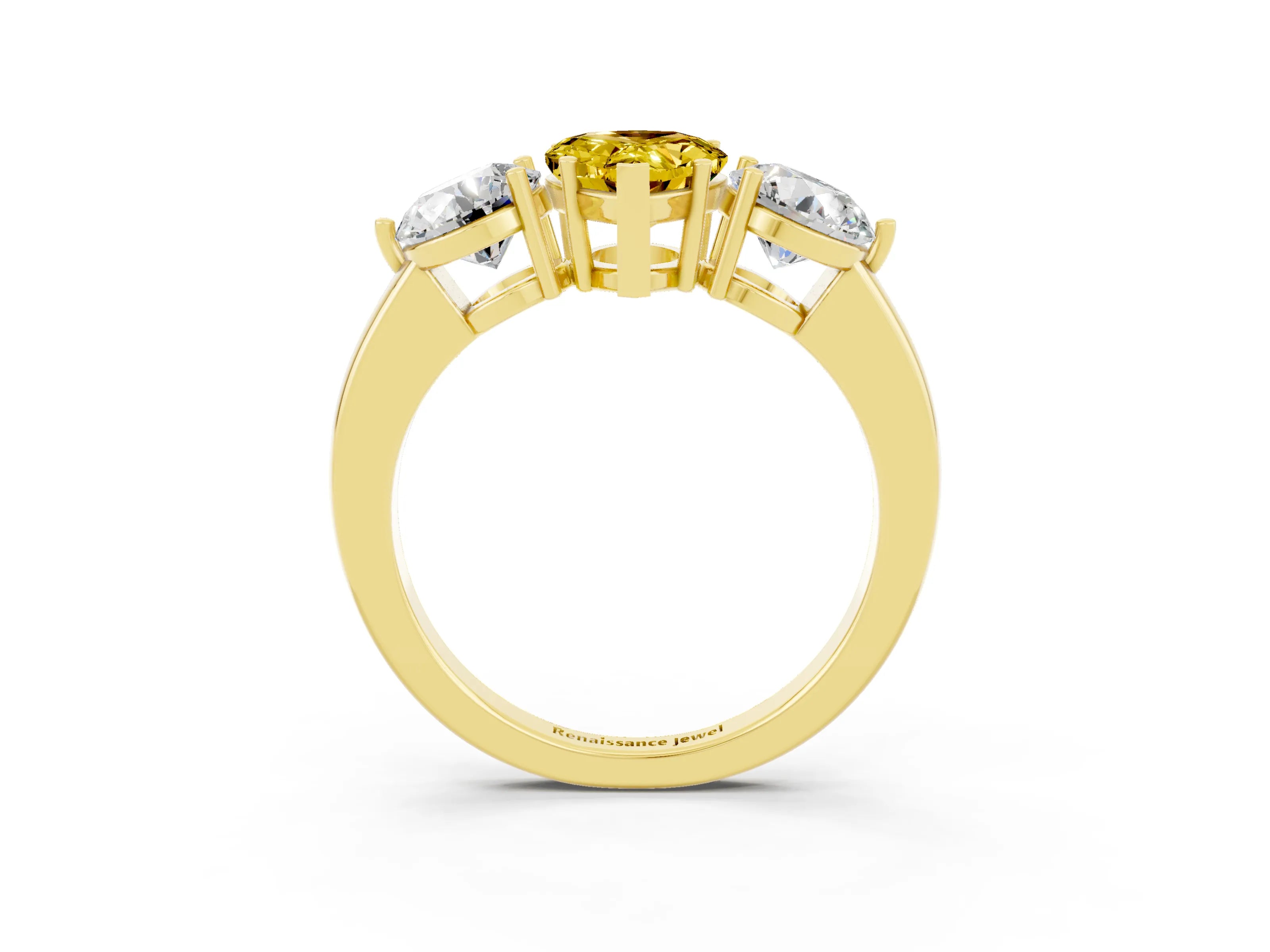Yellow gold Pear Cut Yellow Sapphire Three-Stone Ring with Prong Setting and Classic Band_3