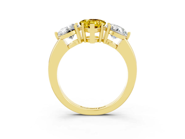 Yellow gold Pear Cut Yellow Sapphire Three-Stone Ring with Prong Setting and Classic Band