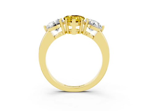 Yellow gold Pear Cut Yellow Sapphire Three-Stone Ring with Prong Setting and Classic Band_3