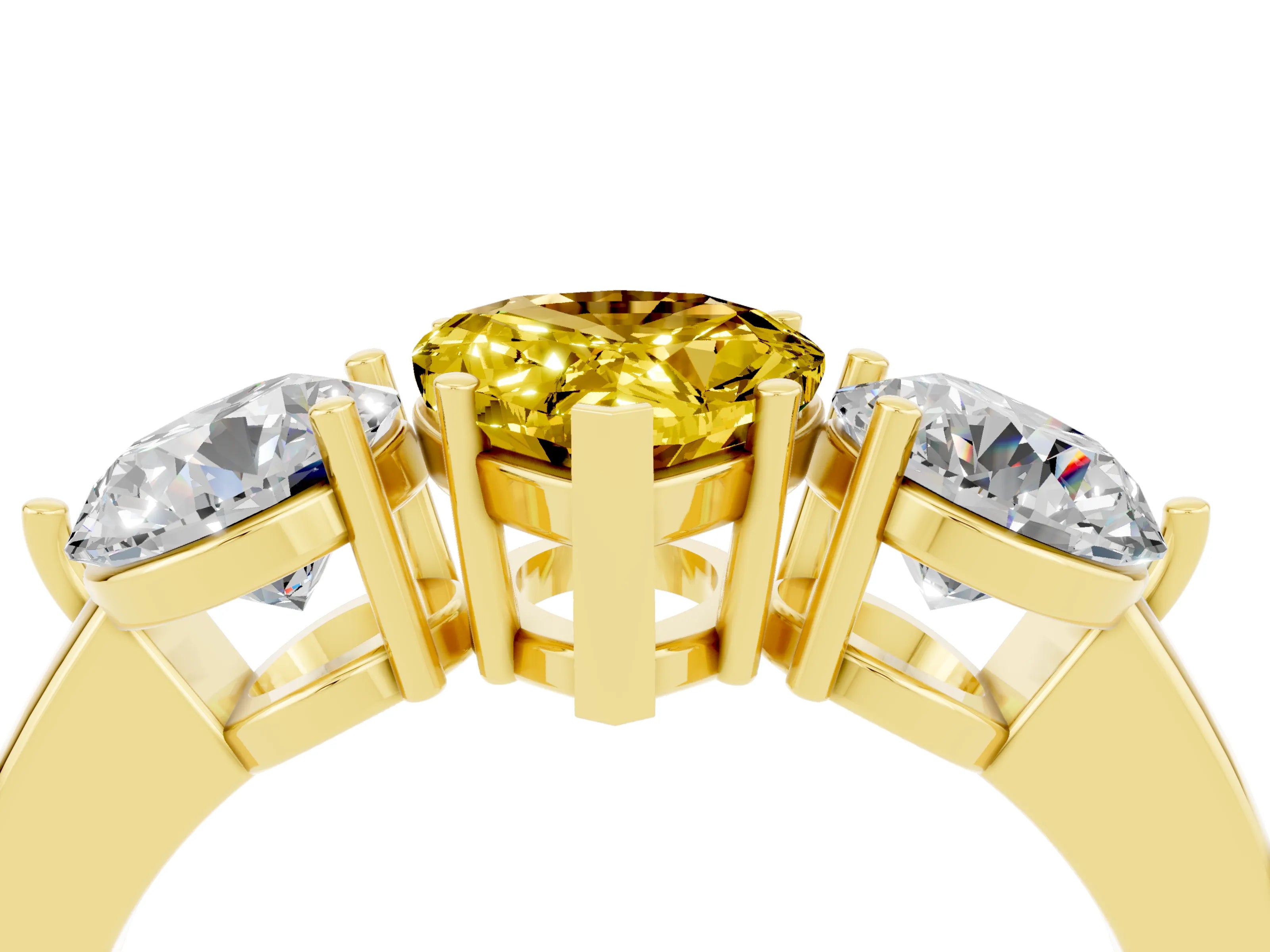 Yellow gold Pear Cut Yellow Sapphire Three-Stone Ring with Prong Setting and Classic Band_4
