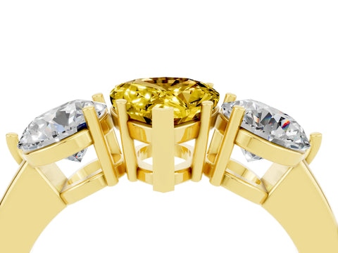 Yellow gold Pear Cut Yellow Sapphire Three-Stone Ring with Prong Setting and Classic Band_4