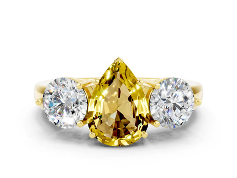 Yellow gold Pear Cut Yellow Sapphire Three-Stone Ring with Prong Setting and Classic Band