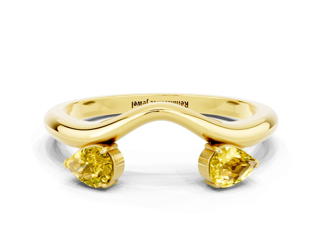 Yellow gold Pear Cut Yellow Sapphire Two-Stone Open Band Ring with Prong Setting_18