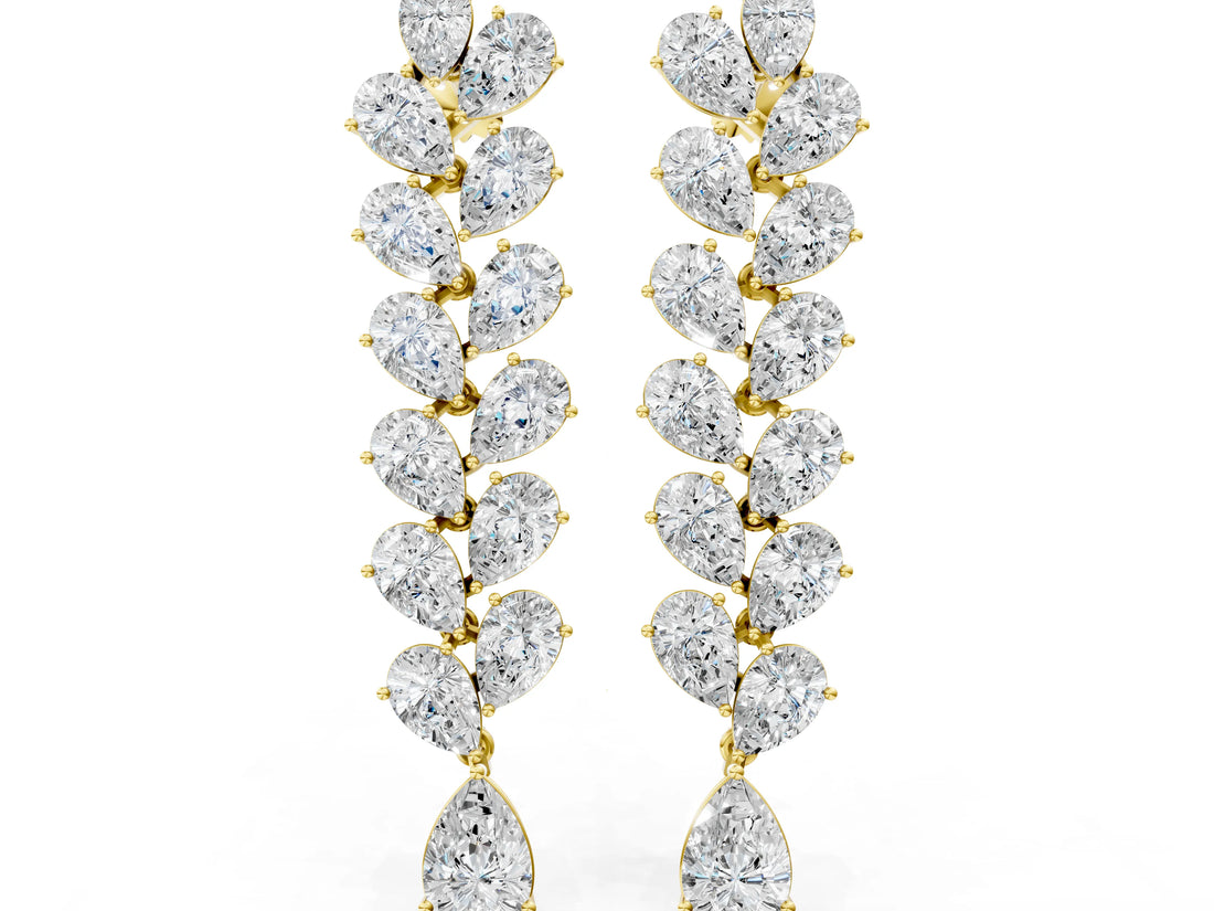 Yellow gold Pear Diamond Cascading Leaf Drop Earrings_20
