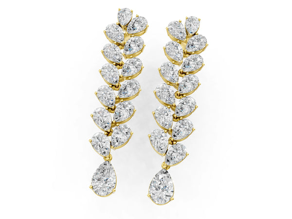 Yellow gold Pear Diamond Cascading Leaf Drop Earrings