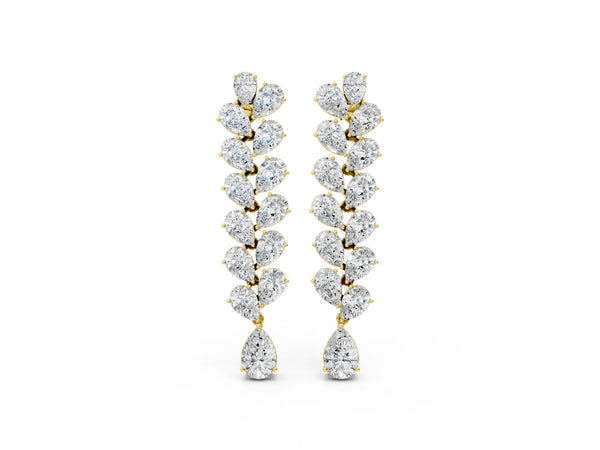 Yellow gold Pear Diamond Cascading Leaf Drop Earrings