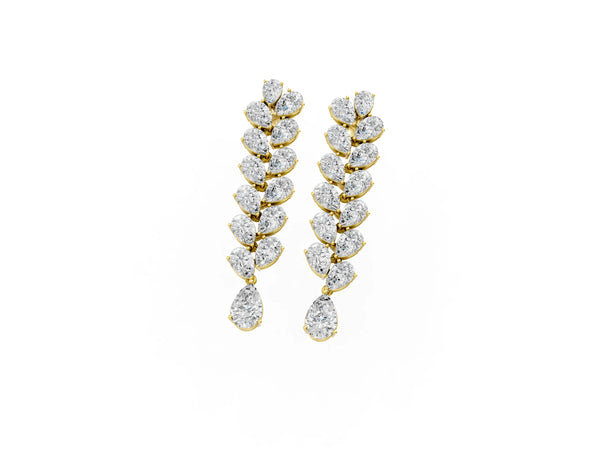 Yellow gold Pear Diamond Cascading Leaf Drop Earrings