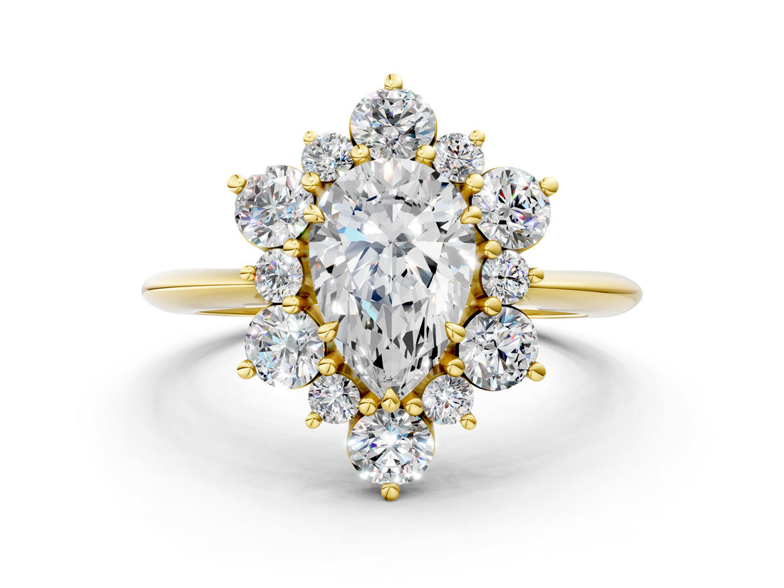 Yellow gold Pear Diamond Cluster Halo Ring with Solitaire Band and Four-Prong Setting_20
