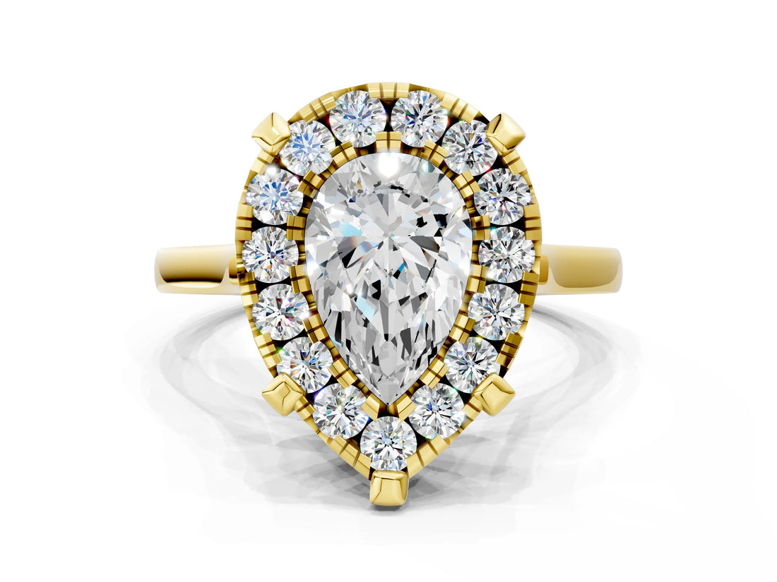 Yellow gold Pear Diamond Cluster Halo Solitaire with Four-Prong Setting_77
