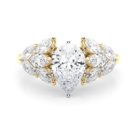 Yellow gold Pear Diamond Cluster Leaf Design Ring with Prong Setting 1