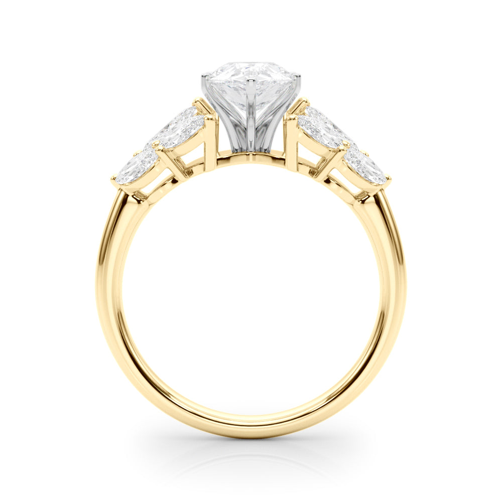 Yellow gold Pear Diamond Cluster Leaf Design Ring with Prong Setting 2