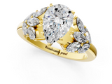 Yellow gold Pear Diamond Cluster Leaf Design Ring with Prong Setting_58