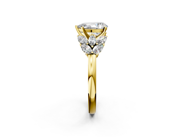 Yellow Gold Pear-Shaped Cluster Leaf Engagement Ring Setting with Marquise Accents
