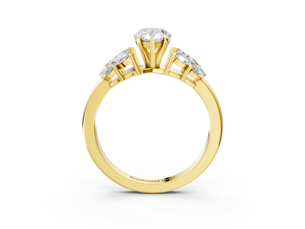 Yellow Gold Pear-Shaped Cluster Leaf Engagement Ring Setting with Marquise Accents