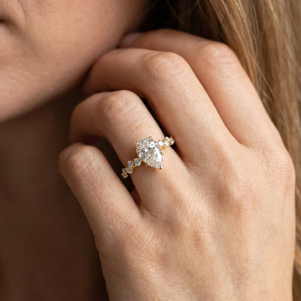 Yellow gold Pear Diamond Cluster Prong-Set Solitaire Ring