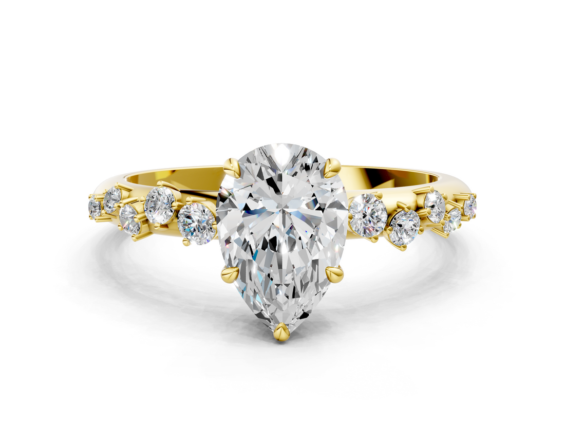 Yellow gold Pear Diamond Cluster Prong-Set Solitaire Ring_46