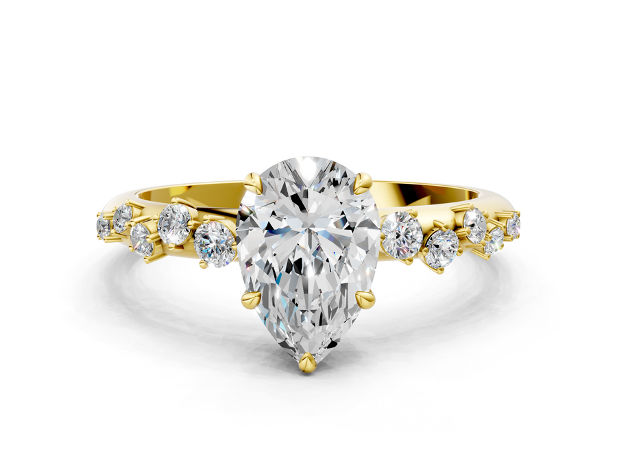 Yellow gold Pear Diamond Cluster Prong-Set Solitaire Ring