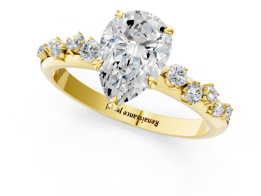 Yellow gold Pear Diamond Cluster Prong-Set Solitaire Ring