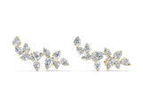 Yellow gold Pear Diamond Curved Cluster Climber Earrings