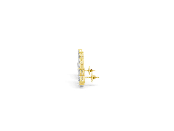 Yellow gold Pear Diamond Curved Cluster Climber Earrings