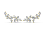 10K Yellow Gold 3.18 Carat E-F VVS-VS Pear Diamond Curved Cluster Climber Earrings