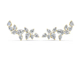10K Yellow Gold 3.18 Carat E-F VVS-VS Pear Diamond Curved Cluster Climber Earrings