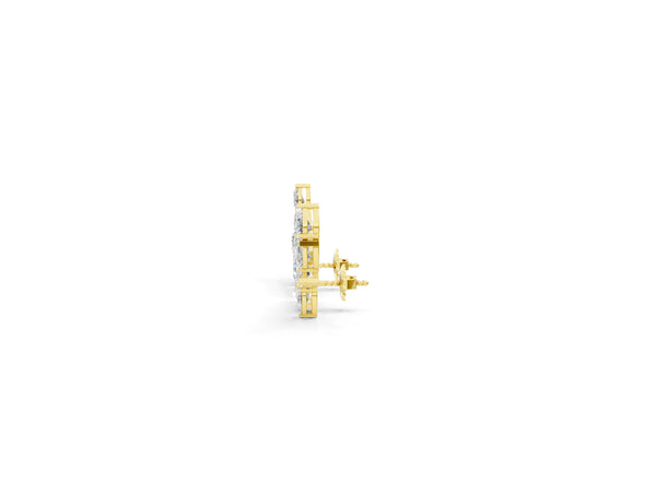 10K Yellow Gold 3.18 Carat E-F VVS-VS Pear Diamond Curved Cluster Climber Earrings