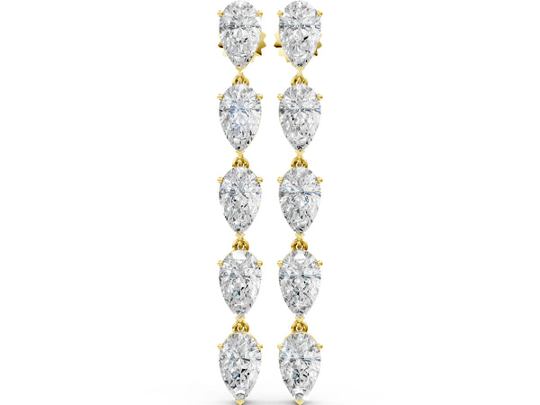 Yellow gold Pear Diamond Dangle Earrings with Pear Diamond Accents