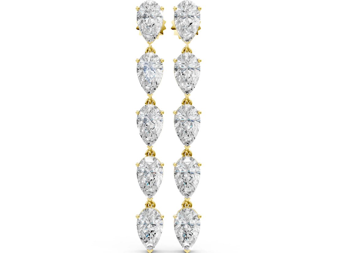 10K Yellow Gold 1.67 Carat E-F VVS-VS Pear Diamond Dangle Earrings with Pear Diamond Accents