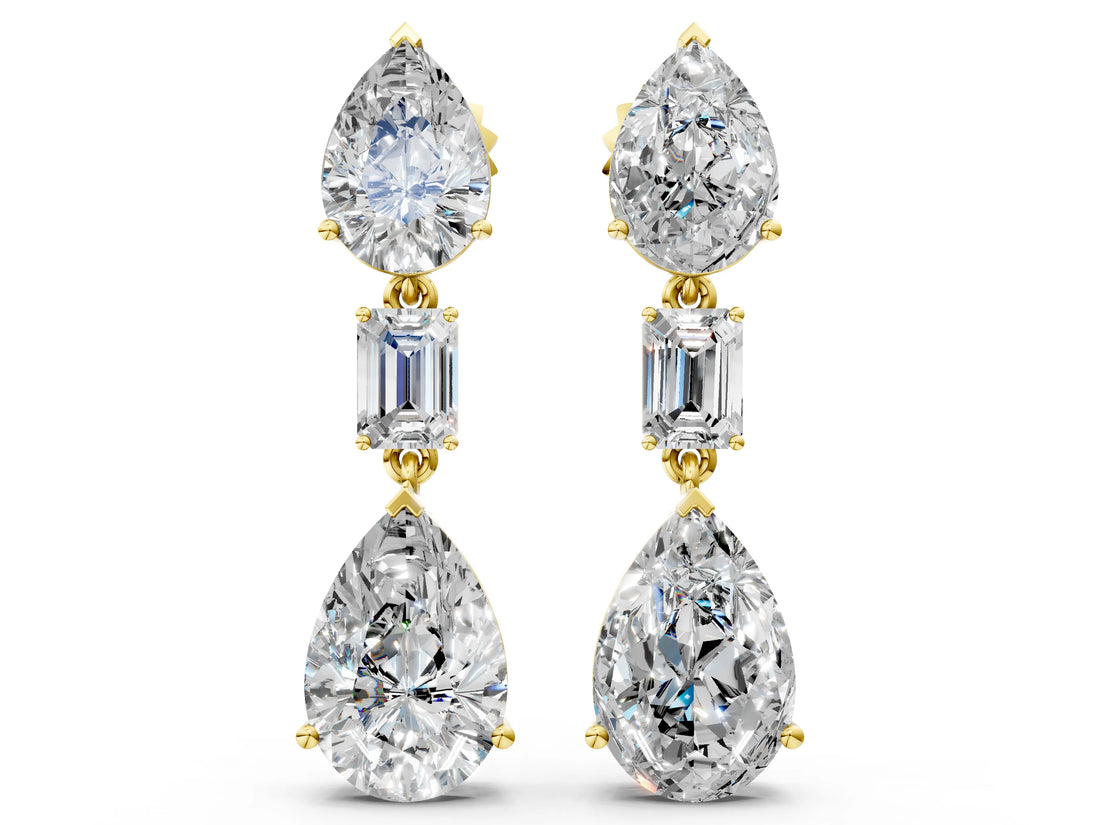 Yellow gold Pear Diamond Drop Earrings with Emerald and Pear Lab Grown Diamond Accents_52
