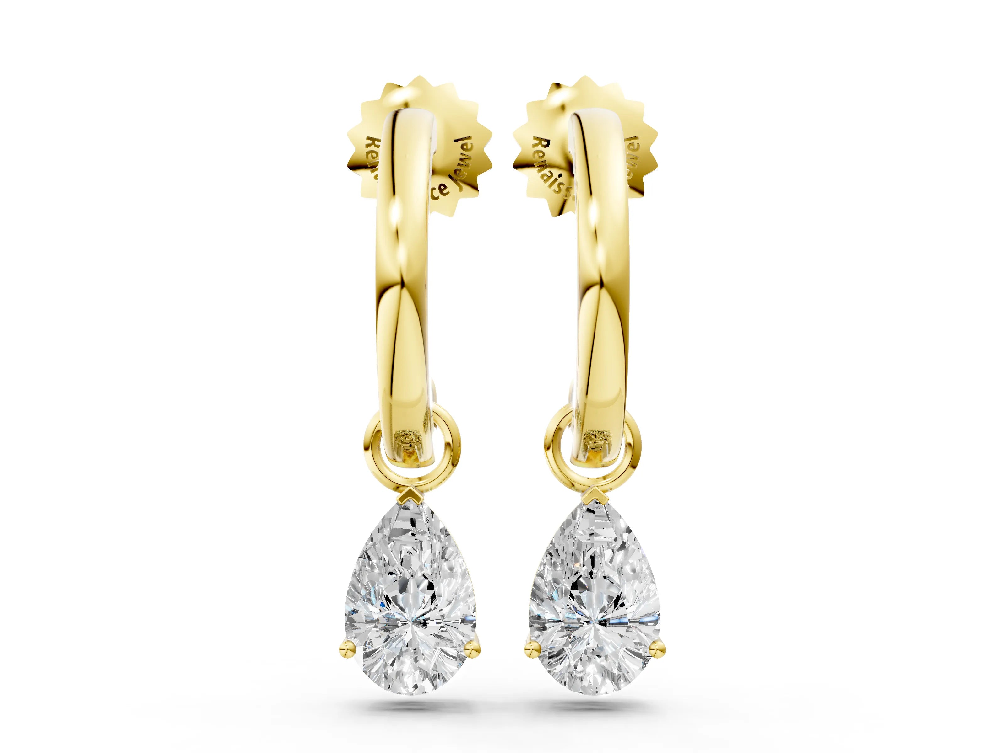 Yellow gold Pear Diamond Drop Earrings with Screw Back
