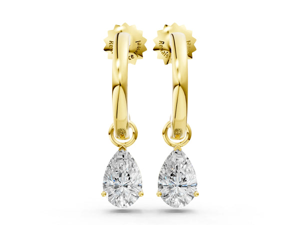 Yellow gold Pear Diamond Drop Earrings with Screw Back