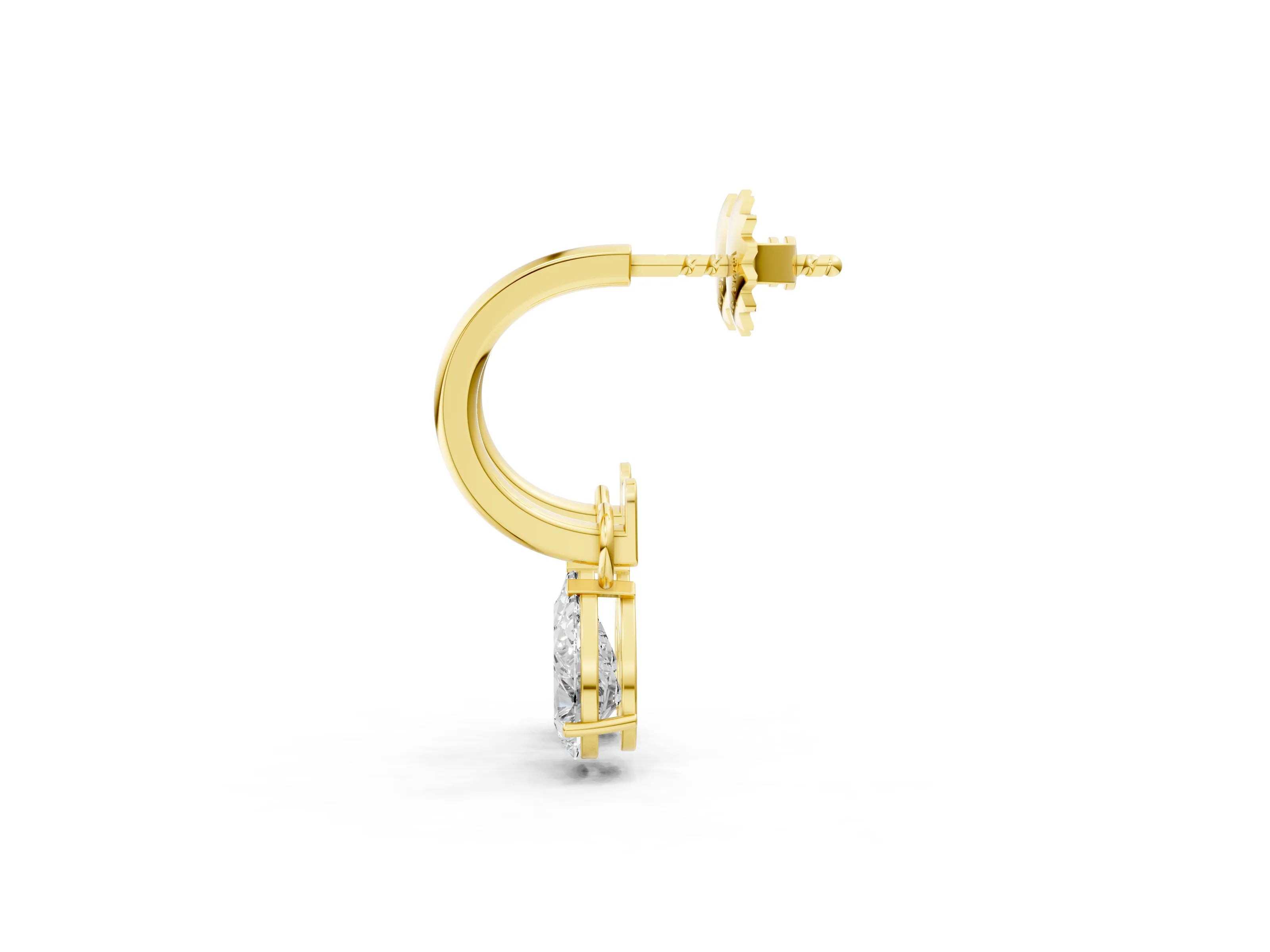 Yellow gold Pear Diamond Drop Earrings with Screw Back_1