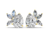Yellow gold Pear Diamond Fan Stud Earrings with Marquise Lab Grown Diamond Accents_4