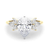 Yellow gold Pear Diamond Floral Cluster Ring with Marquise Side Stones and Six-Prong Solitaire Setting 1