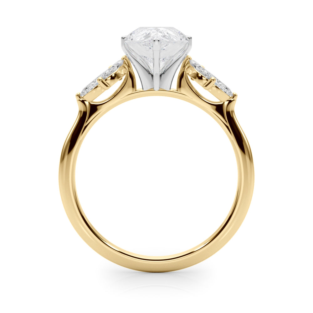Yellow gold Pear Diamond Floral Cluster Ring with Marquise Side Stones and Six-Prong Solitaire Setting 2