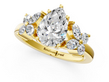 Yellow gold Pear Diamond Floral Cluster Ring with Solitaire Band and Prong Setting_83