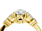 Yellow gold Pear Diamond Floral Cluster Ring with Solitaire Band and Prong Setting_86