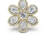 Yellow gold Pear Diamond Floral Promise Ring with Round Diamond Center